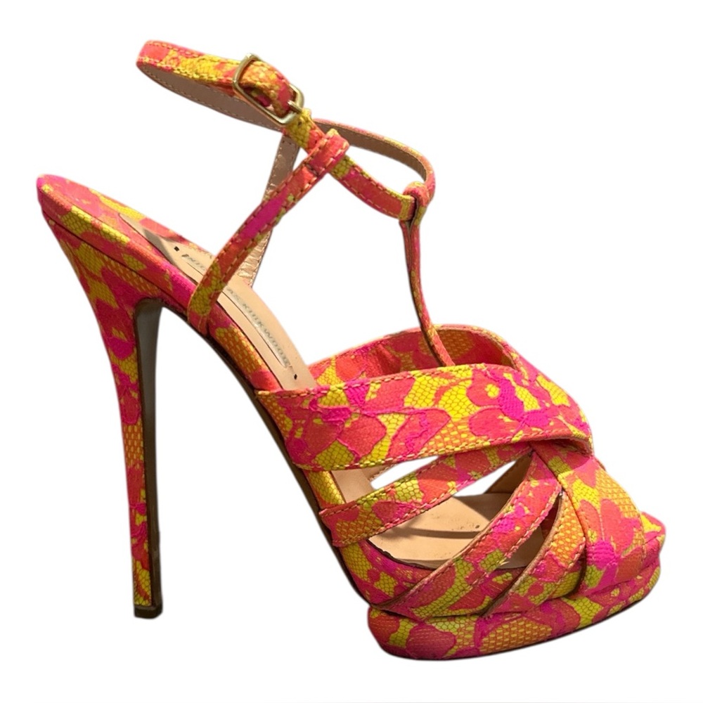 Nicholas Kirkwood Vibrant Pink and Yellow Strappy 5” Heels